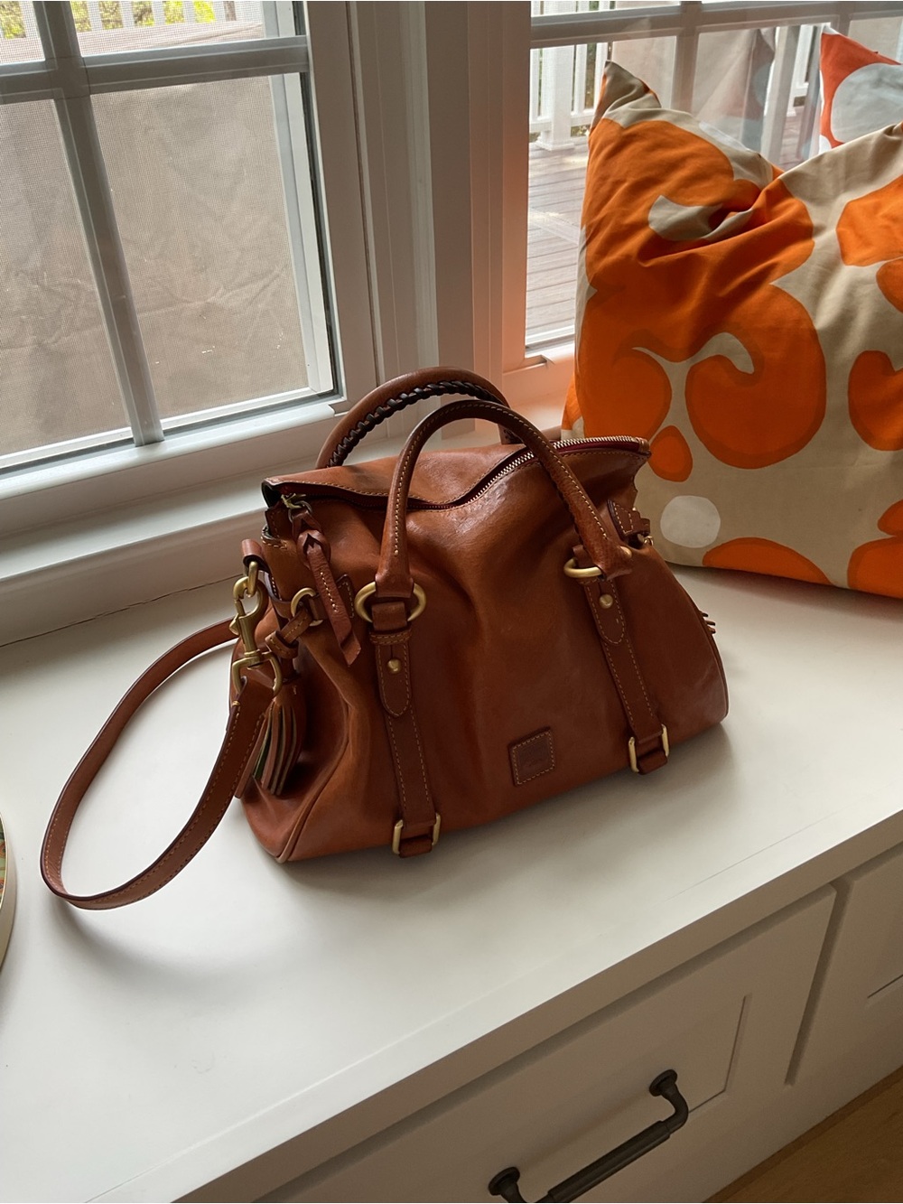 Dooney & Bourke Chestnut Brown Leather Satchel with Tassels - Picture 2 of 9